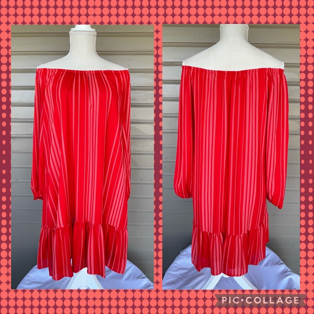 Flirty Red and White Dress with Versatile Neckline